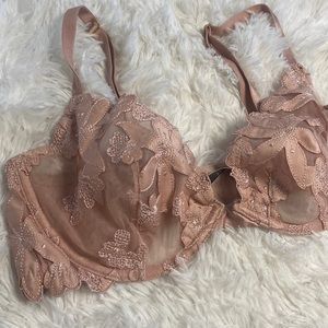 Victoria’s Secret 34D Satin Floral Bralette Sheer Lace